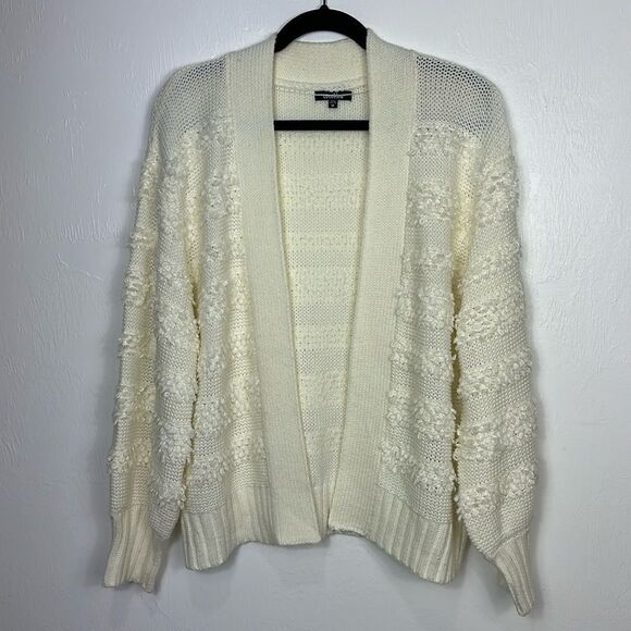 Coco Bleu Ivory Textured Open Front Oversized Cardigan Sweater Size M - Picture 1 of 10